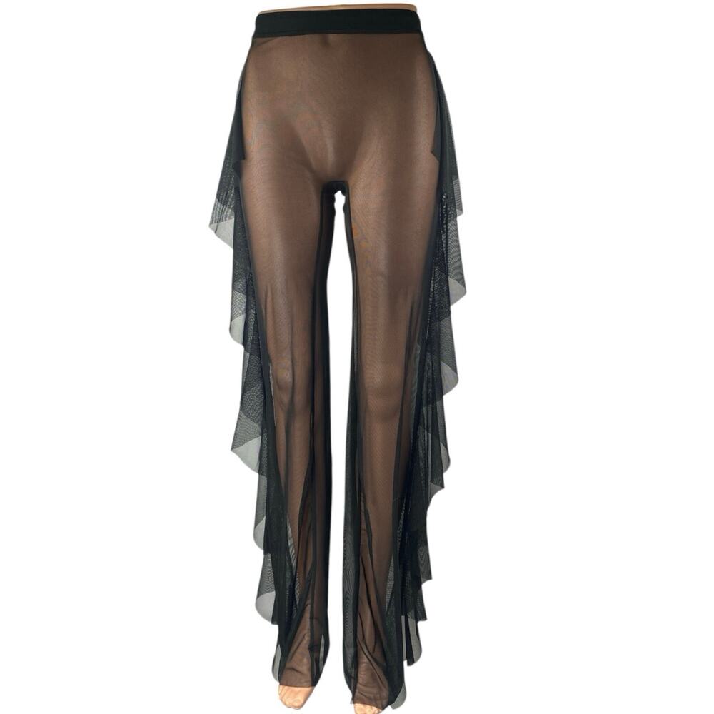 NEW Fashion Nova Sunshine See Through Black Mesh Ruffle Cover Up Pants Size M